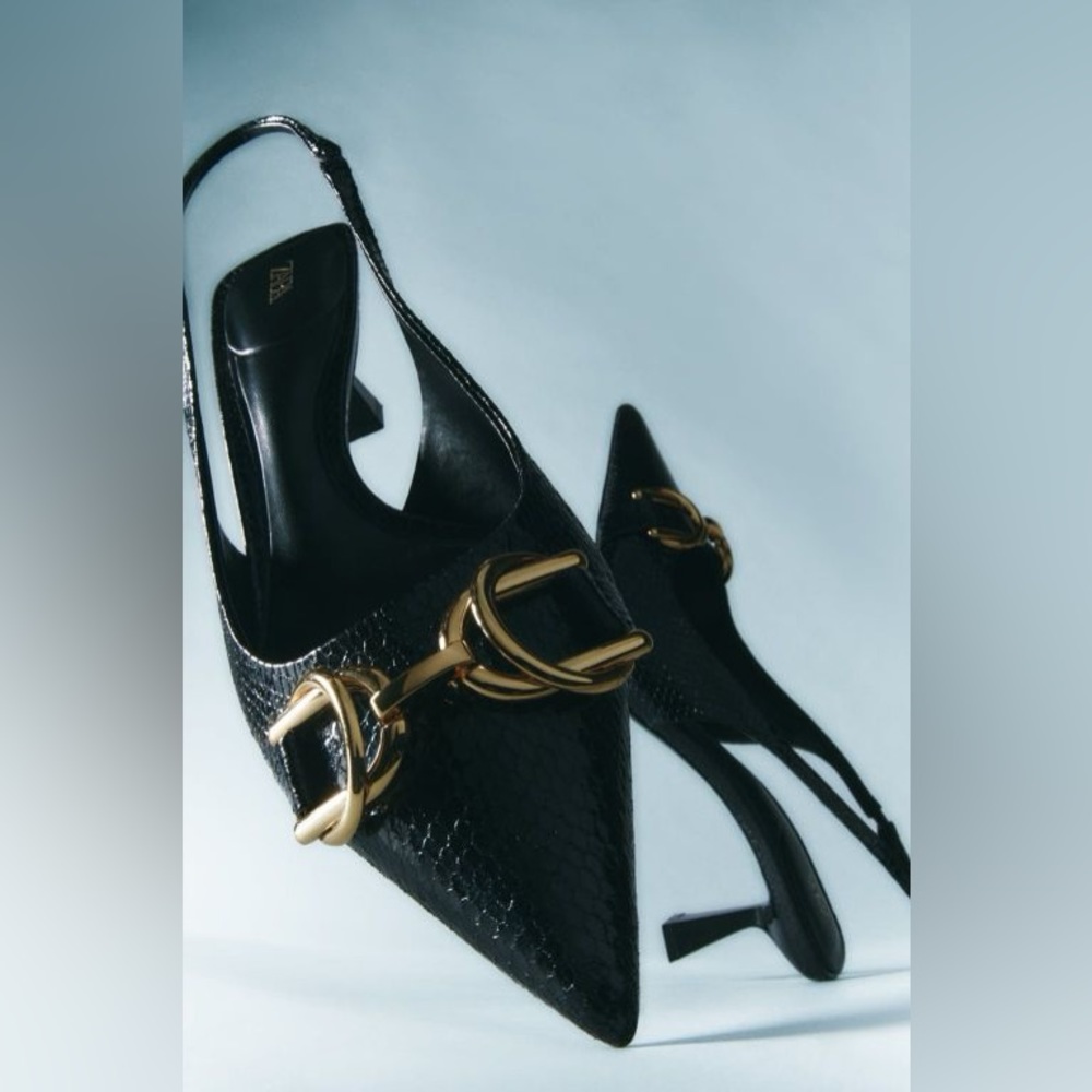 NWT. Zara Black Animal Print High Embossed Heel Mules. Size 9 - Picture 5 of 11
